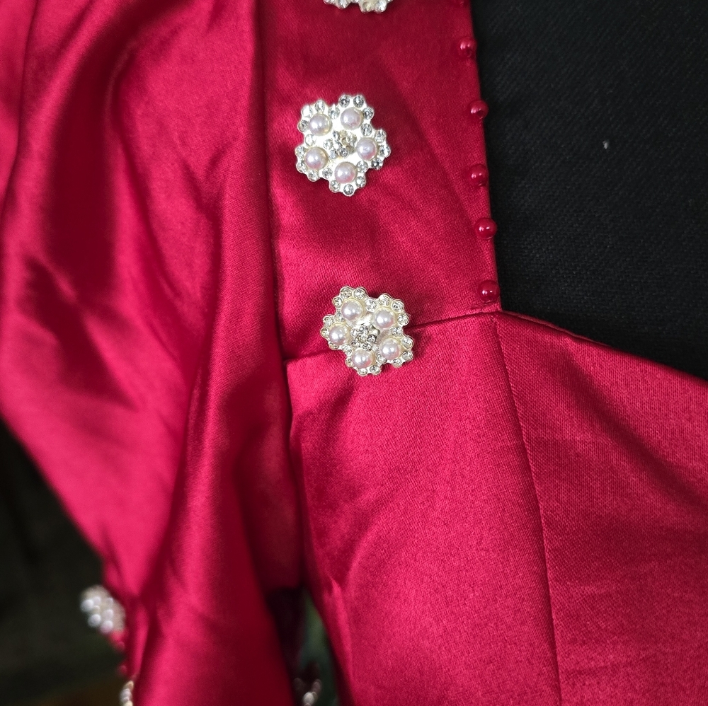 Elegant Red Puff Sleeve Dress - Picture 3 of 7